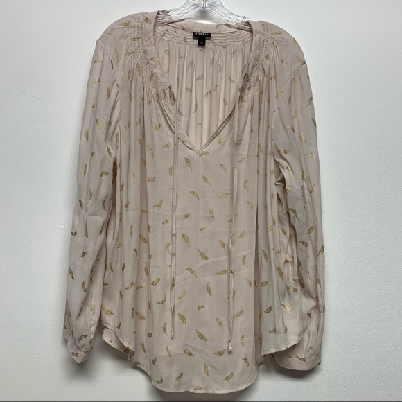 TORRID 1 | Women’s Size 1X | Long Sleeve Ivory Gold Feathers Crepe Blouse Top - Picture 1 of 14